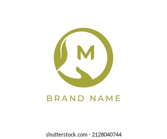 Nature Hand Logo icon symbol with Letter M. Vector logo template