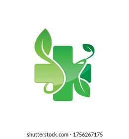 Nature health herbal medicine pharmacy logo design image vector template