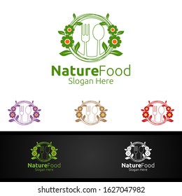 Nature Healthy Food Logo Template for Restaurant or Cafe