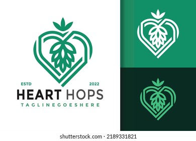 Nature Heart Hops Logo Design, brand identity logos vector, modern logo, Logo Designs Vector Illustration Template