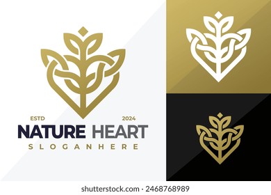 Nature Heart Leaves logo design vector symbol icon illustration