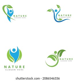 Nature Herbal Medicine Healthy People Wellness Vector Logo Design Template