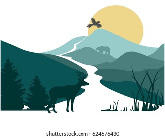 nature highlands of animals and river