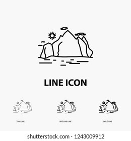 Nature, hill, landscape, mountain, scene Icon in Thin, Regular and Bold Line Style. Vector illustration