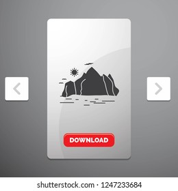 Nature, hill, landscape, mountain, scene Glyph Icon in Carousal Pagination Slider Design & Red Download Button