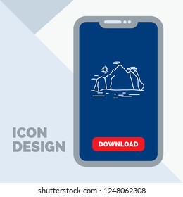 Nature, hill, landscape, mountain, scene Line Icon in Mobile for Download Page