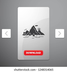 Nature, hill, landscape, mountain, scene Glyph Icon in Carousal Pagination Slider Design & Red Download Button