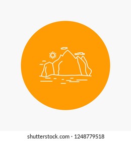 Nature, hill, landscape, mountain, scene White Line Icon in Circle background. vector icon illustration