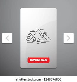 Nature, hill, landscape, mountain, scene Line Icon in Carousal Pagination Slider Design & Red Download Button