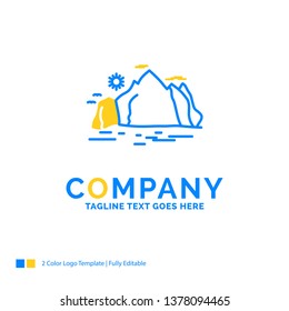 Nature, hill, landscape, mountain, scene Blue Yellow Business Logo template. Creative Design Template Place for Tagline.