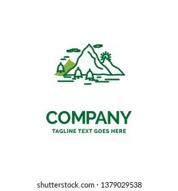 Nature, hill, landscape, mountain, scene Flat Business Logo template. Creative Green Brand Name Design.