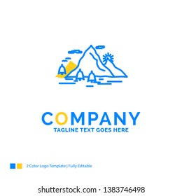 Nature, hill, landscape, mountain, scene Blue Yellow Business Logo template. Creative Design Template Place for Tagline.