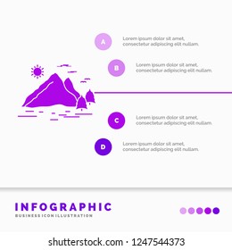 Nature, hill, landscape, mountain, sun Infographics Template for Website and Presentation. GLyph Purple icon infographic style vector illustration.
