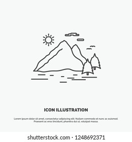 Nature, hill, landscape, mountain, sun Icon. Line vector gray symbol for UI and UX, website or mobile application