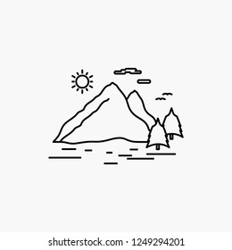 Nature, hill, landscape, mountain, sun Line Icon. Vector isolated illustration
