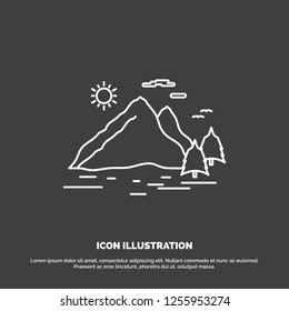 Nature, hill, landscape, mountain, sun Icon. Line vector symbol for UI and UX, website or mobile application