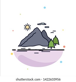 Nature, hill, landscape, mountain, sun Flat Color Icon Vector