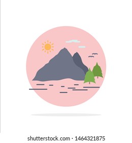 Nature, hill, landscape, mountain, sun Flat Color Icon Vector. Vector Icon Template background