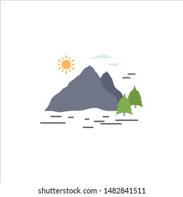 Nature, hill, landscape, mountain, sun Flat Color Icon Vector