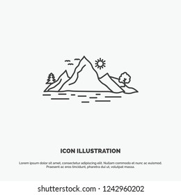 Nature, hill, landscape, mountain, tree Icon. Line vector gray symbol for UI and UX, website or mobile application