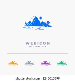Nature, hill, landscape, mountain, tree 5 Color Glyph Web Icon Template isolated on white. Vector illustration