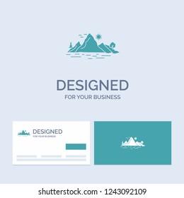 Nature, hill, landscape, mountain, tree Business Logo Glyph Icon Symbol for your business. Turquoise Business Cards with Brand logo template.