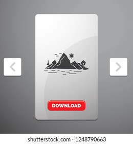 Nature, hill, landscape, mountain, tree Glyph Icon in Carousal Pagination Slider Design & Red Download Button