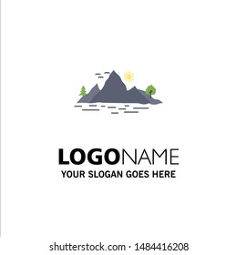 Nature, hill, landscape, mountain, tree Flat Color Icon Vector. Vector Icon Template background