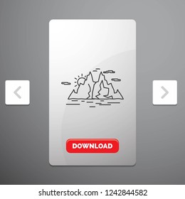 Nature, hill, landscape, mountain, water Line Icon in Carousal Pagination Slider Design & Red Download Button