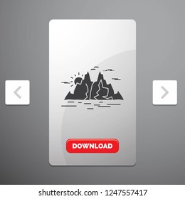 Nature, hill, landscape, mountain, water Glyph Icon in Carousal Pagination Slider Design & Red Download Button