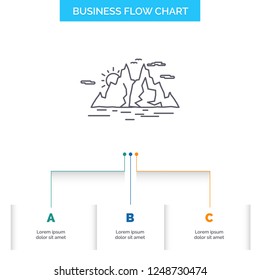 Nature, hill, landscape, mountain, water Business Flow Chart Design with 3 Steps. Line Icon For Presentation Background Template Place for text
