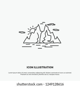 Nature, hill, landscape, mountain, water Icon. Line vector gray symbol for UI and UX, website or mobile application