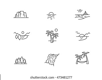 Nature holiday icons. Vector line style