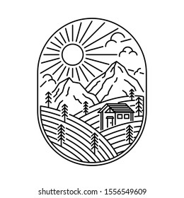Nature Home Mountain Wild Line Graphic Illustration Vector Art T-shirt Design