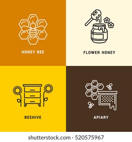 Nature honey, bees honeycomb vector logos
