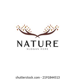 nature horns icon logo design vector illustration, horns of nature icon logo business vector design template with vintage, modern and unique styles isolated on white background. Leaf of horns iconic