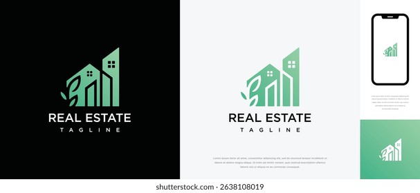 Nature house design logo. Nature house building property icon symbol	