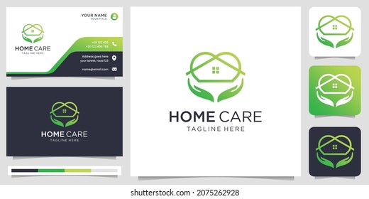 Nature house logo combined hand care with green color, can be used as symbols your company.