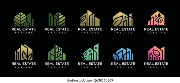 Nature house logo design collection. Nature house building property icon symbol