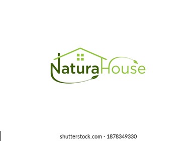 Nature house logo icon, healthcare beauty salon spa, women care, beauty care house, green leaf element.
