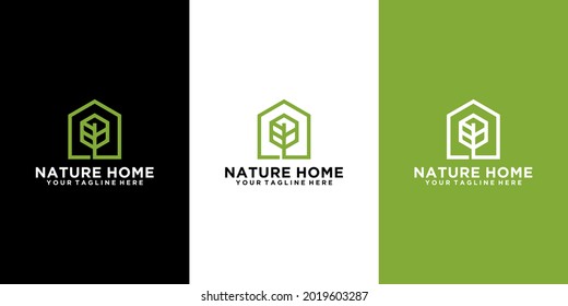 nature house logo inspiration, tree house and green house