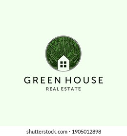 Nature House Logo Vector Illustration Design. Modern Real Estate Logo Template Design. Green House and Leaves Logo Design Inspiration