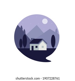 
Nature. house in the night landscape. Vector illustration