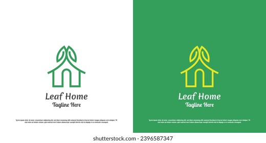 Nature house plant logo design illustration. Silhouette line art house nature eco forest bio building estate green garden health agriculture growth park. Modern minimalist simple flat icon concept.