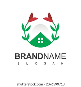 Nature House, Real Estate Logo, Flower Garden Symbol