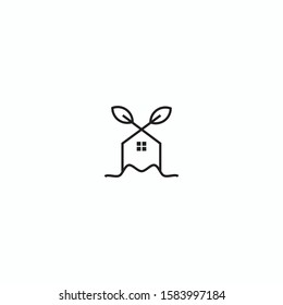 nature house in wave logo vector concept with elegant, and simple styles 