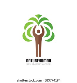 Nature human character - vector logo template. Ecology sign. Eco nature symbol. People icon. Tree concept illustration Design element.