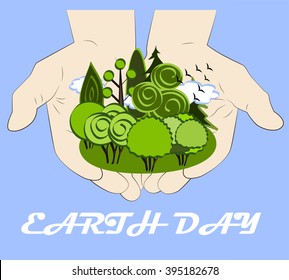 Nature in human hands. Save the planet concept. Earth Day card. Ecology banner.