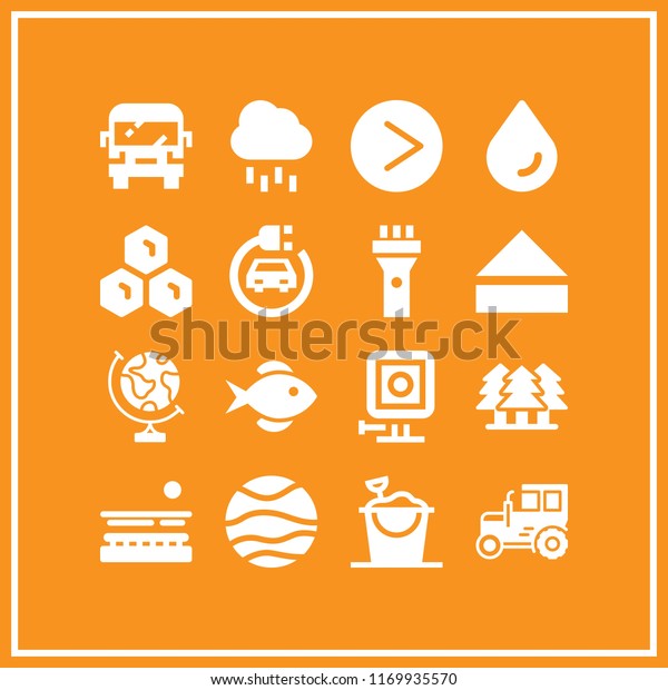 nature icon. 16 nature vector set. honeycomb, drop,\
electric car and tractor icons for web and design about nature\
theme