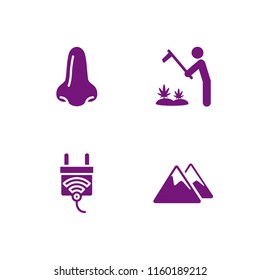 nature icon. 4 nature set with mountain, marijuana plantation, smell and plug vector icons for web and mobile app